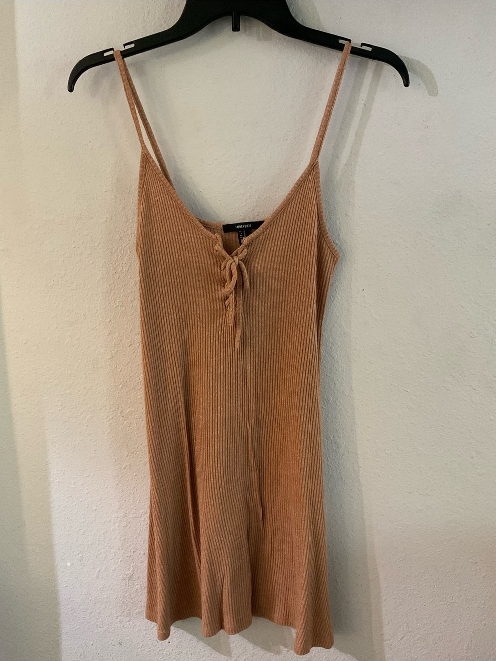 Forever 21 Ribbed Tie-Front Slip Dress in Camel